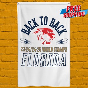 Bandiera dei campioni del mondo dei Panthers, bandiera contrapposta, bandiera da hockey della Florida, tifoso dei Panthers, decorazione per la caverna dei Panthers, bandiera per il portellone posteriore dello spogliatoio dei Panthers