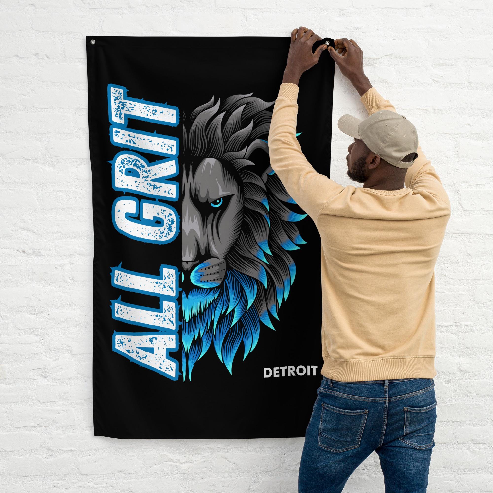 Lions Banner All Grit Flag For Lions Fan Detroit Football Man Cave Decor Dad Gift Football Party Tailgating Flag Lions Flag Fantasy Football