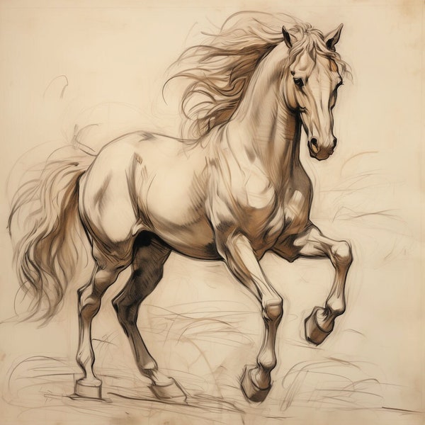 Dessin de cheval vintage imprimable, croquis de cheval minimaliste, impression de cheval antique, décor de ferme rustique, art du cheval imprimable, gravure de cheval