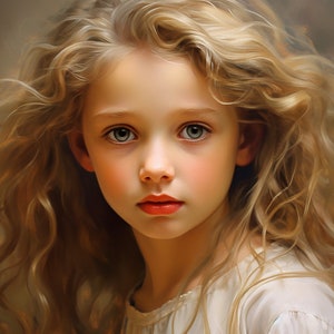Digital Art Portrait: Oil Painting Style of a Young Girl - High-Quality Download