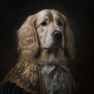 5 Regal Portraits of beautiful Golden Retrievers. Digital art to download and print