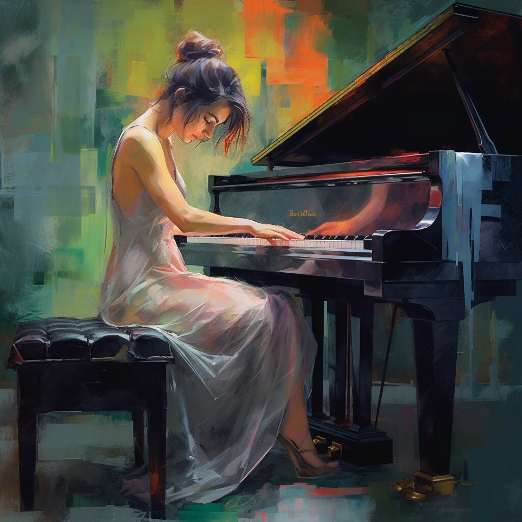 Vintage Oil Painting PRINTABLE | Female Pianist Modern Young Musician ...