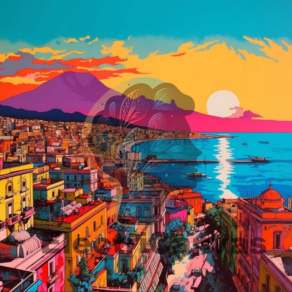 Pop Art in Naples is a digital wall art that shows the beauties of Italy from the artist point of view. A perfect gift for art lovers