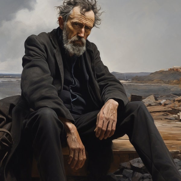 Loneliness Portrait: Sad Man Oil Painting | Digital Art Ready to Print