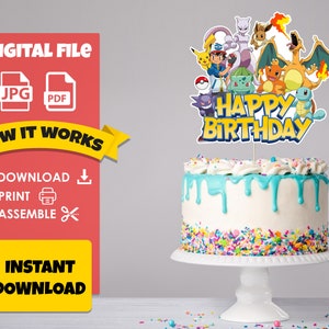 Instant Download Pikachu  Cake Topper,  Digital File Download, Pikachu Cake Topper Printables,  Cake Topper