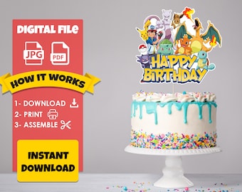 Pikachu Birthday Cake Topper: Printable Party Decor (Digital File)