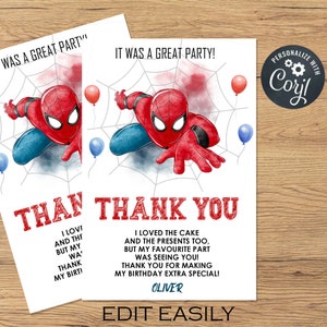 Spiderman Thank you tag, Editable Spiderman Thank you Favor Tags , Birthday Party, Goodie Bag Favor, Party Favor Tag, Spiderman party decor