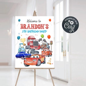 Lightning Mcqueen Birthday Welcome Sign: Custom Cars Theme (Digital)