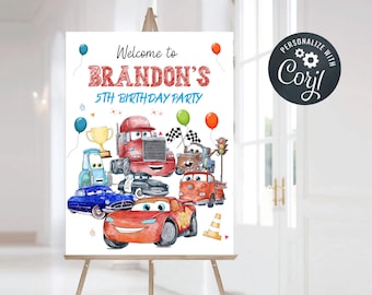 Cars Birthday Welcome Sign, Lightning Mcqueen Custom Birthday Welcome Sign, Personalized Cars Welcome Sign, Cars Welcome Sign