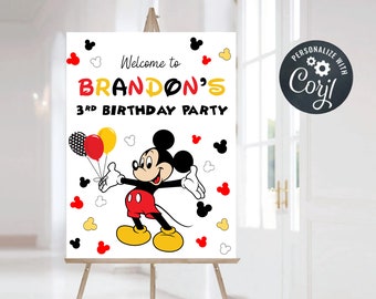 Mickey Mouse Birthday Welcome Sign, Mickey Mouse Custom Birthday Welcome Sign,Personalized Mickey Mouse Welcome Sign, Digital File Only