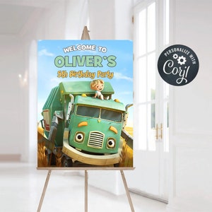 Trash Truck Birthday Welcome Sign, Trash Truck Custom Birthday Welcome Sign, Personalized Trash Truck   Welcome Sign,  Digital File Only