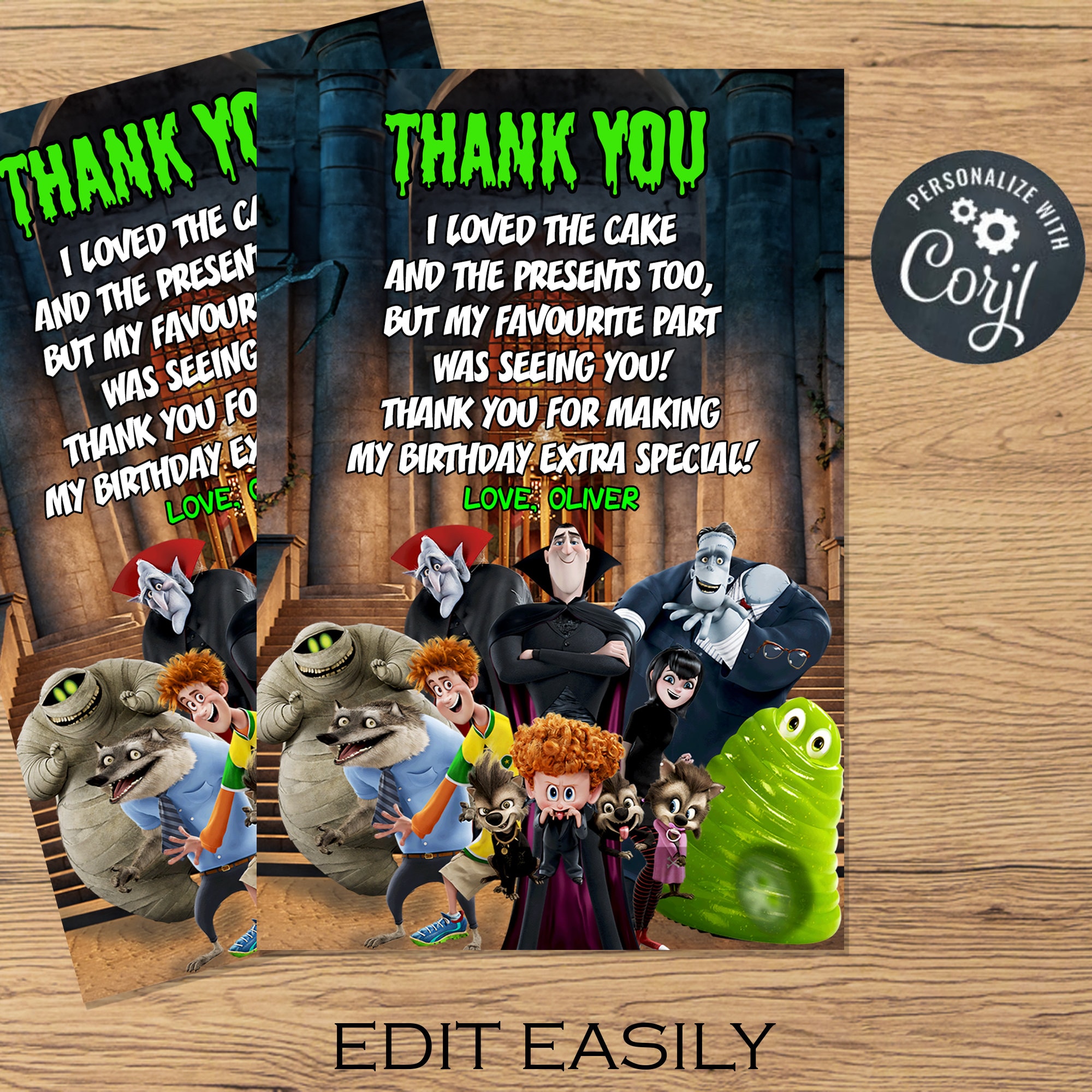 Hotel Transylvania Thank You Card Birthday Party Boy Hotel Etsy México