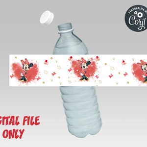 Personalized Minnie Mouse Water Bottle Label, Minnie Mouse Birthday Party Labels ,Digital File Only