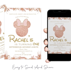 Minnie birthday invitation, Minnie Mouse Boho Birthday Invite, Printable invitation Minnie Party Editable Template Instant download