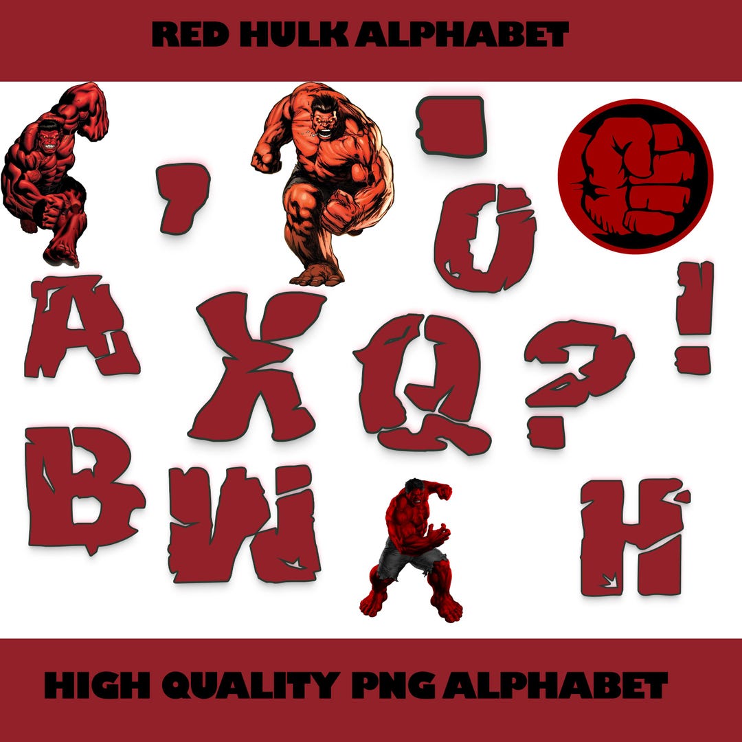 Hulk Letters Design Instant Download Red Hulk PNG Bundle ,red Hulk Font, Red Hulk Alphabet ...
