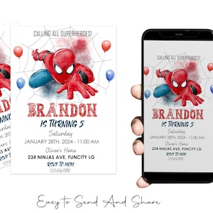 Spiderman Birthday Invitation Template: Editable Kids Party Invite (Digital)