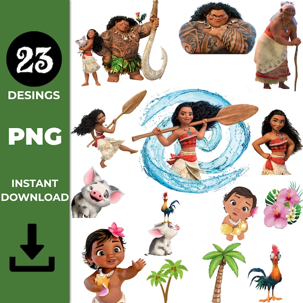 Instant Download Moana  23 PNG , Moana Party Supplies, Moana Cake topper, Party Kit Moana Clipart