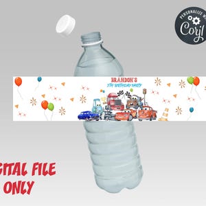 Personalized Cars Water Bottle Label, Lightning Mcqueen  Birthday Party Labels ,Digital File Only