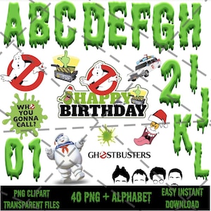 Instant Download Ghostbusters Clipart ,Ghostbusters PNG,including 1 cake topper ,Ghostbusters Alphabet,Ghostbusters Numbers, Digital File O