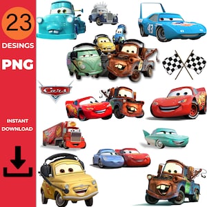 Cars PNG Cliparts Bundle, Cars PNG Cartoon Cliparts, Cars Sublimation, Lightning McQueen, Tow Mater, Cars Characters PNG Cliparts Bundle
