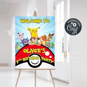 Pikachu Geburtstag Willkommensschild, Poke Geburtstag Willkommensschild, personalisiertes Pikachu Willkommensschild, Charizard Willkommensschild