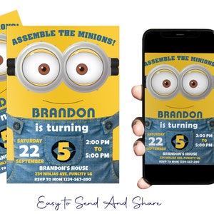 Editable Minions Birthday Invitation Template (Digital Download)