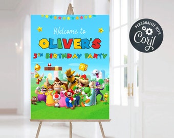 Mario Birthday Welcome Sign,  Mario Custom Birthday Welcome Sign, Personalized Mario Welcome Sign,Mario Welcome Sign,Digital File Only