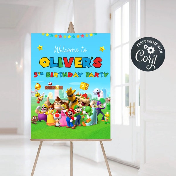 Mario Birthday Welcome Sign,  Mario Custom Birthday Welcome Sign, Personalized Mario Welcome Sign,Mario Welcome Sign,Digital File Only