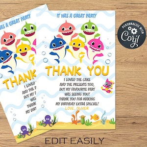 Shark Custom Thank you tag, Baby Editable  Thank you Favor Tags , Birthday Party, Baby Party Favor Tag, Editable party decor