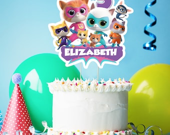 Printable Super Kitties Cake Topper: Personalized Birthday Party (Digital File Only)