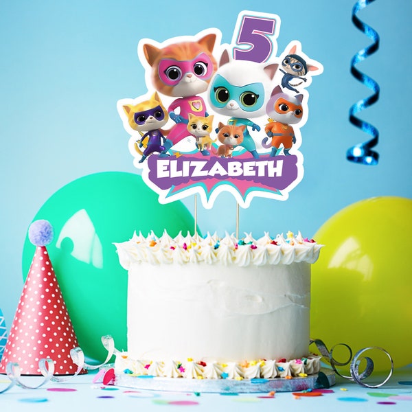 Afdrukbare Super Kitties taarttopper, verjaardagsfeestje taarttopper, verjaardagsfeestje voor kinderen, taartdecoratie, alleen digitaal bestand