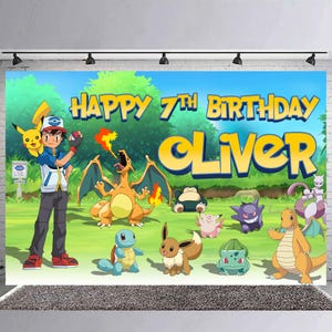 Birthday Party Pikachu Banner, Happy Birthday, Customized, Party Decor Digital Banner, Birthday Sign Backdrop,-Digital File Only