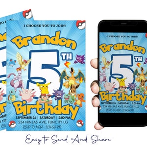 Pikachu Birthday Invitation: Poke Party Mobile Text Invite Template ,Digital File Only