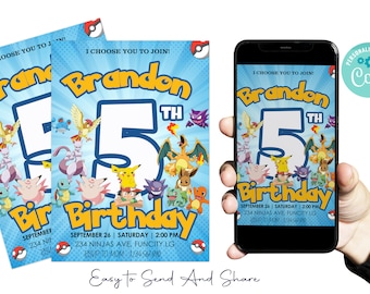 Pikachu Birthday Invitation: Poke Party Mobile Text Invite Template ,Digital File Only