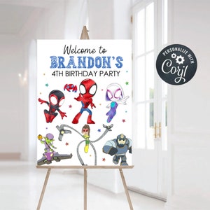 Spidey and his amazing friends Birthday Welcome Sign, Spidey Personalized Birthday Welcome Sign,Personalized Welcome Sign- Digital File Only