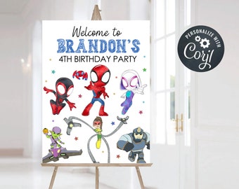 Spidey and his amazing friends Birthday Welcome Sign, Spidey Personalized Birthday Welcome Sign,Personalized Welcome Sign- Digital File Only