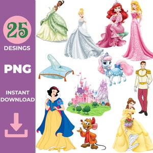 Cinderella Clipart: 25 PNG Designs, Party Cake Topper (Digital Download)