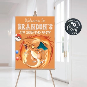 Charizard Birthday Welcome Sign, Charizard Custom Birthday Welcome Sign, Personalized Pikachu  Welcome Sign, Charizard Welcome Sign