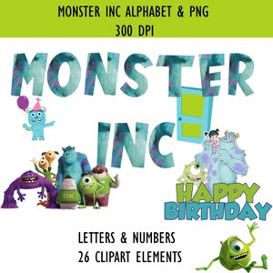 Monster Inc Alphabet PNG Bundle, Clipart Letters & Numbers (Digital File Only)
