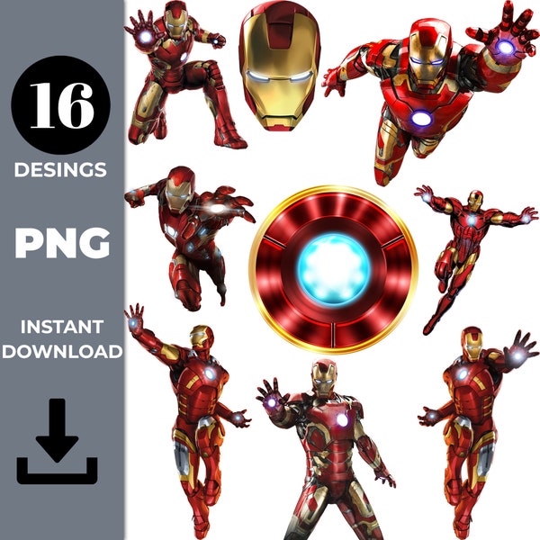 Instant Download Iron Man 16 PNG , Iron Man Party Supplies, Iron Man Cake topper, Party Kit Iron Man Clipart