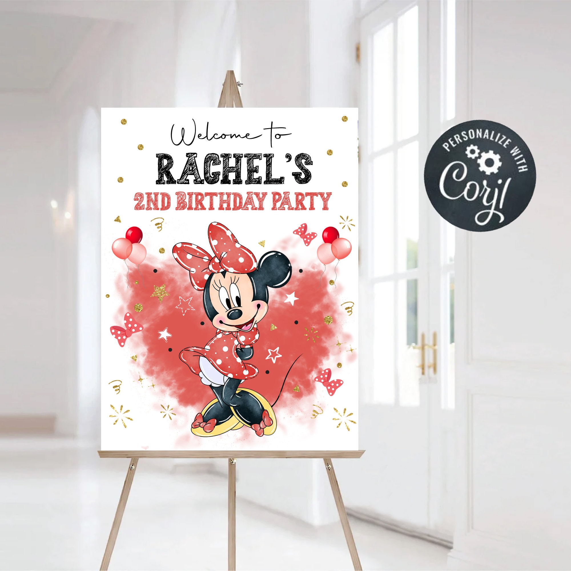 Minnie Mouse Birthday Welcome Sign, Red Birthday (Digital File Only)