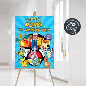 Birthday Welcome Sign, Charizard Custom Birthday Welcome Sign, Personalized Pikachu Welcome Sign, Charizard Welcome Sign,Digital File Only