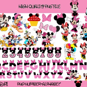 Instant Download Minnie Mouse  PNG-Minnie Numbers-Alphabet Png , Minnie Party Supplies, Minnie Cake topper, Party Kit Minnie Clipart