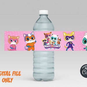SuperKitties Water Bottle Label, SuperKitties Birthday Party Labels ,Digital File Only