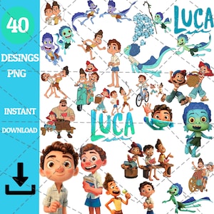 Luca Birthday PNG Bundle: 40 Printable Characters (Digital Download)