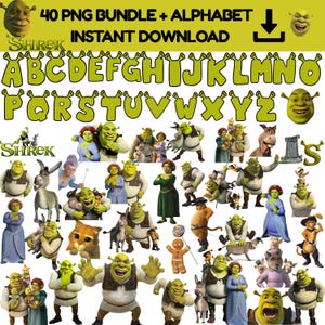 Descarga instantánea de Shrek (40 PNG+), alfabeto, imágenes prediseñadas de Shrek, archivo digital