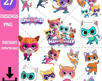 Superkitties Clipart, Party Cake Topper PNG (Digital Download)