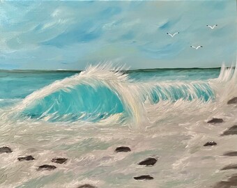 Majestic Wave Oil Painting - Vibrant Coastal Scene with Dynamic Energy