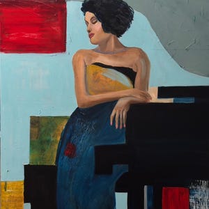 Modern Elegance – Abstract Woman Portrait in Bold Primary Colors, mixed media, oil painting