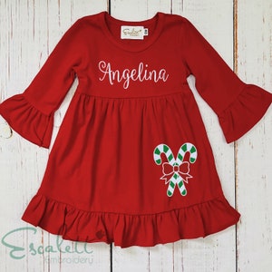 Personalized Christmas Dress: Embroidered Candy Cane Red Outfit